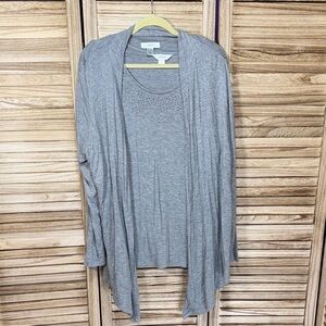 CJ Banks Light Gray Women's Open Front Cardigan 2-Piece Size 1X